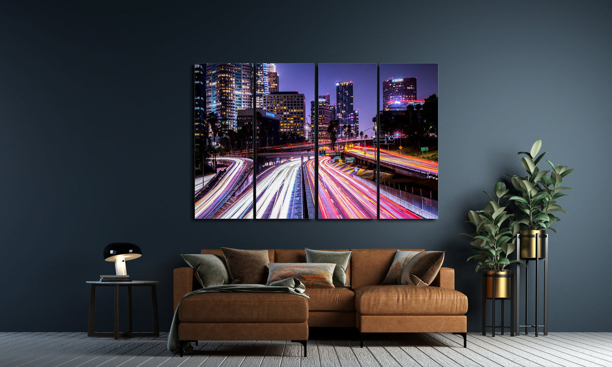 Downtown Los Angeles Skyline Triptych Canvas Print, City Lights Wall Art — product image 3