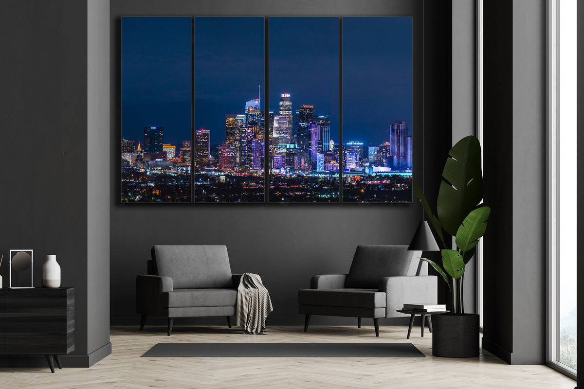 Los Angeles Skyline Triptych Canvas Print, Downtown LA Panorama Wall Art — product image 2