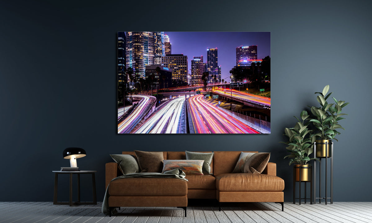 Downtown Los Angeles Wall Art, Night Freeway Cityscape, Canvas Metal Acrylic or Poster — product image 3
