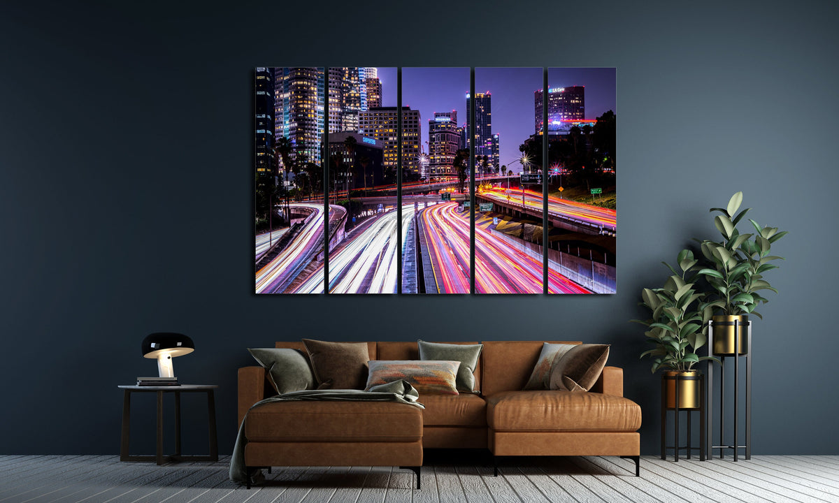 Downtown Los Angeles Skyline Triptych Canvas Print, City Lights Wall Art — product image 4