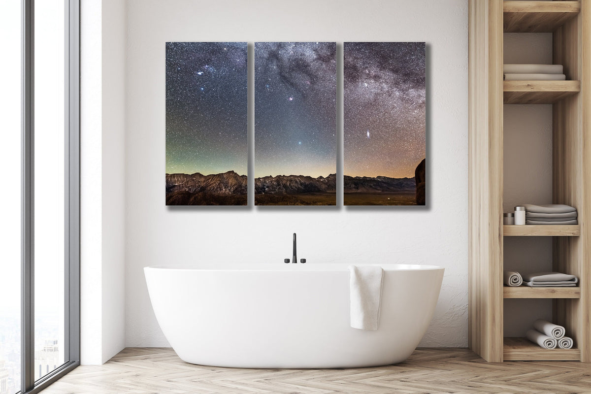 Milky Way Triptych Canvas Print, Starry Night Astrophotography Wall Art — printed photography wall art
