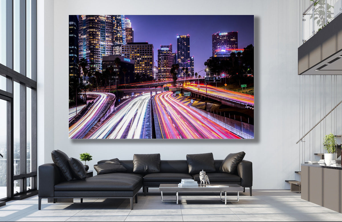 Downtown Los Angeles Wall Art, Night Freeway Cityscape, Canvas Metal Acrylic or Poster — product image 2