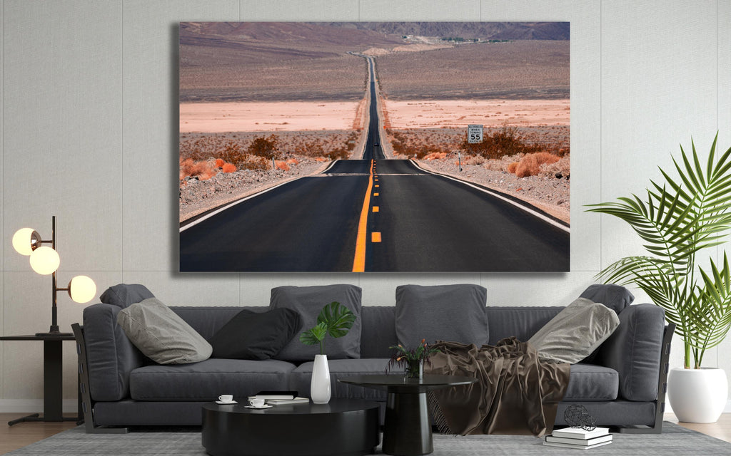 Desert Road Wall Art, Empty Highway Landscape Photo, Canvas Metal Acrylic or Poster Print — printed photography wall art