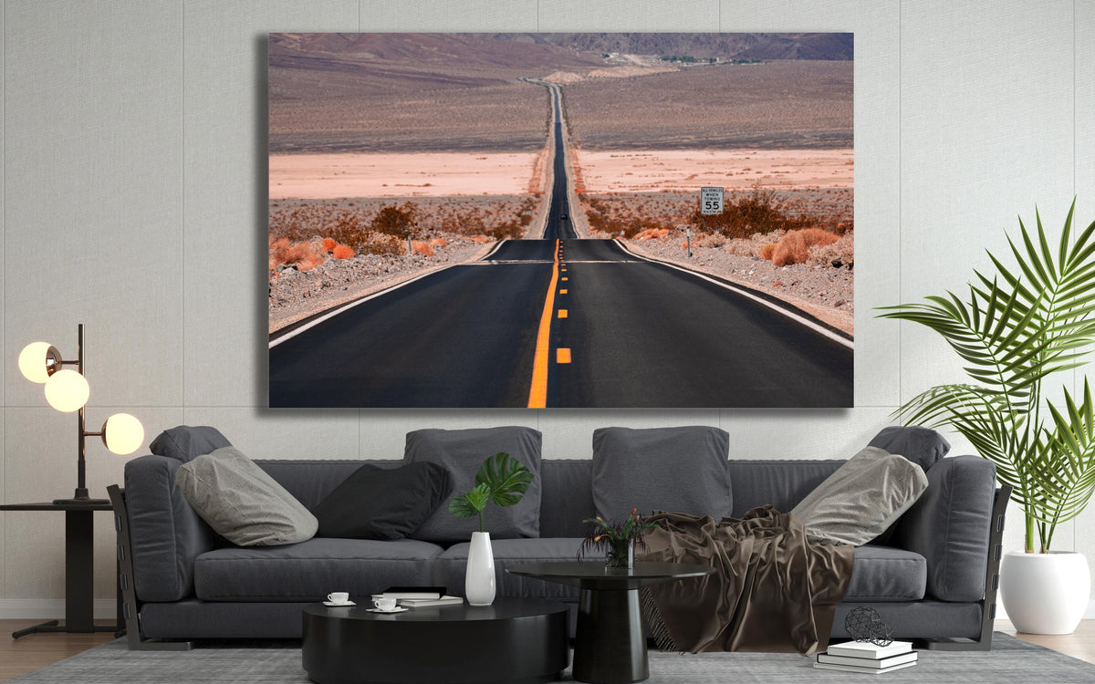 Desert Road Wall Art, Empty Highway Landscape Photo, Canvas Metal Acrylic or Poster Print — printed photography wall art
