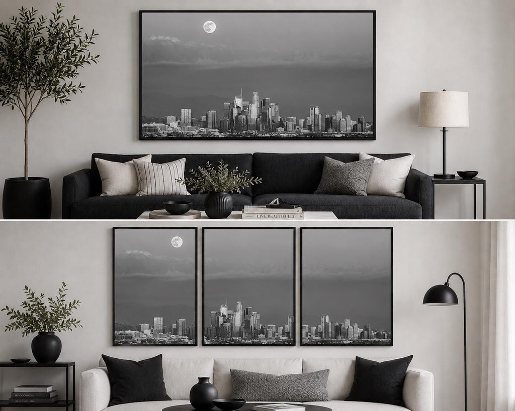 Black and White Los Angeles Skyline Canvas Art | Downtown LA Cityscape Photography Print