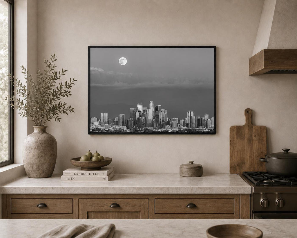 Black and White Los Angeles Skyline Canvas Art | Downtown LA Cityscape Photography Print