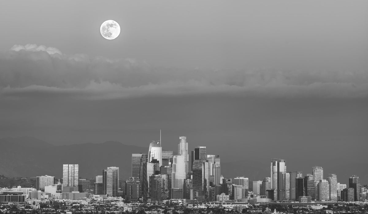 Black and White Los Angeles Skyline Canvas Art | Downtown LA Cityscape Photography Print