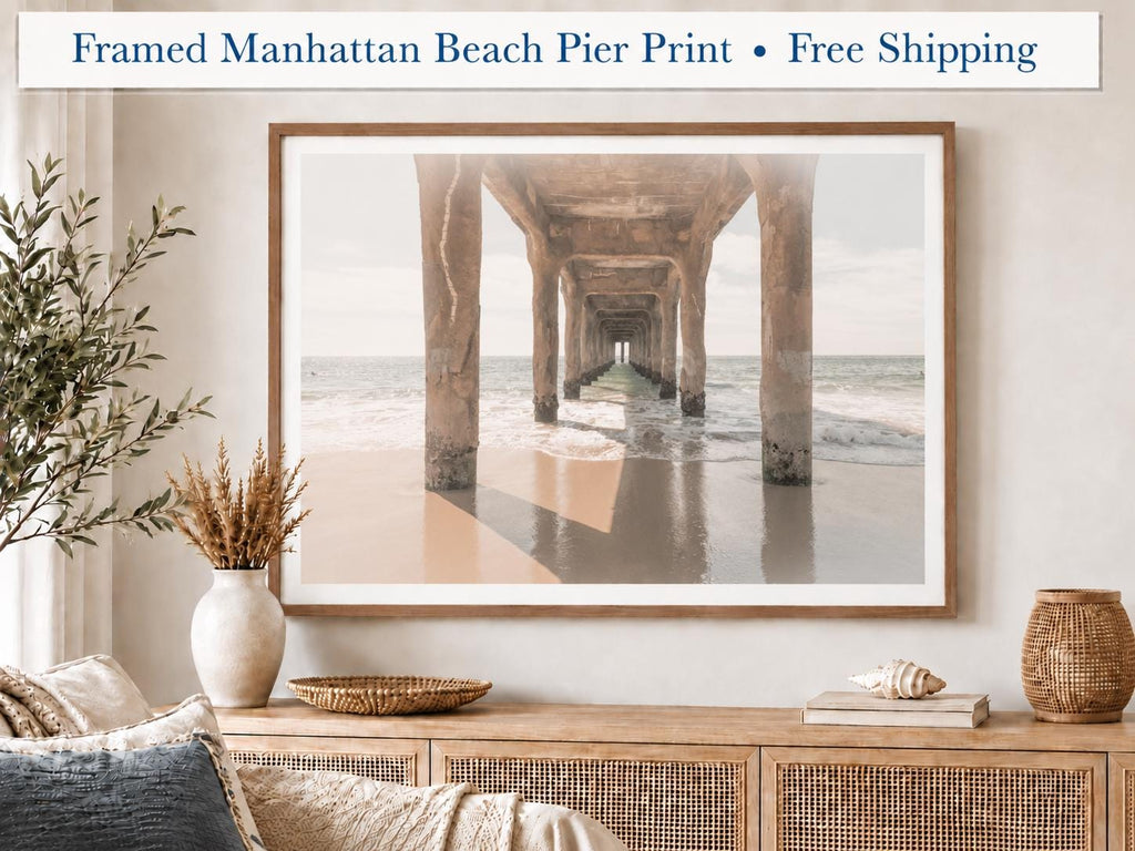 Framed Manhattan Beach Pier Print – Boho Coastal Wall Art — product image 2