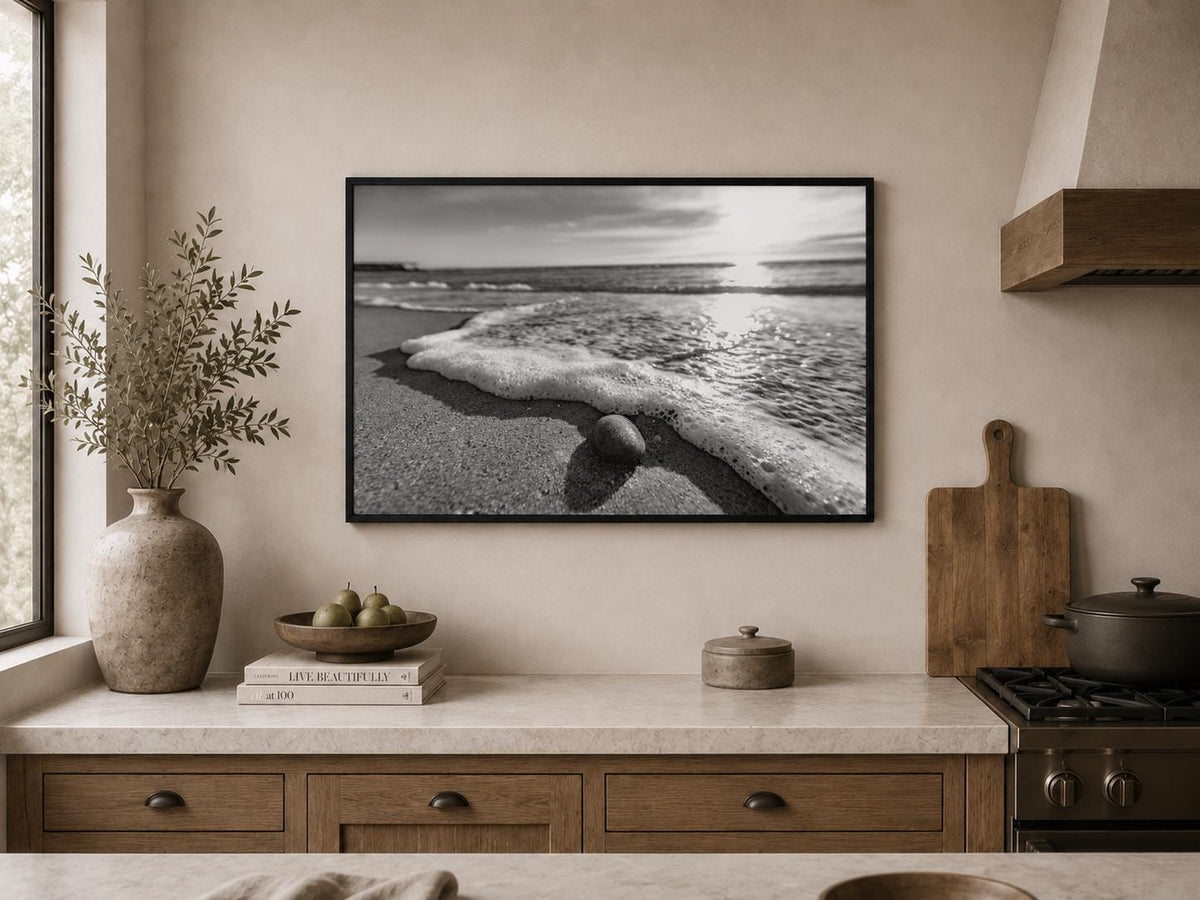 Black and White Beach Canvas Wall Art, Framed Ocean Photography, Single or Triptych — product image 9