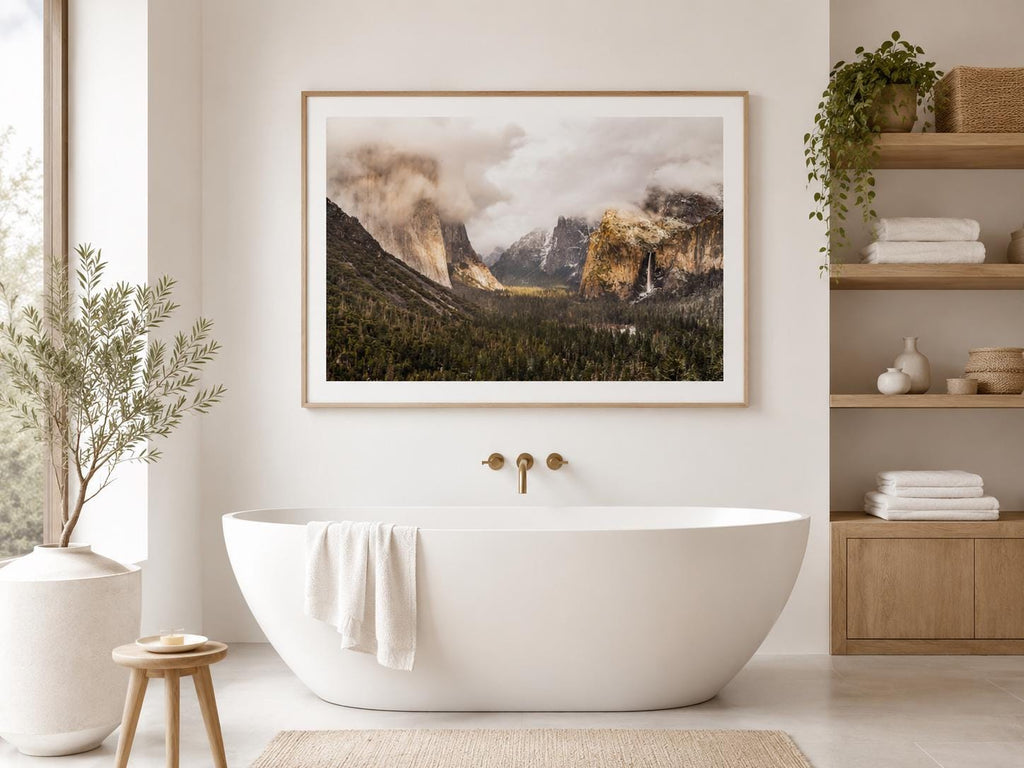 Yosemite Tunnel View Landscape Photography Print, Misty Mountains Wall Art