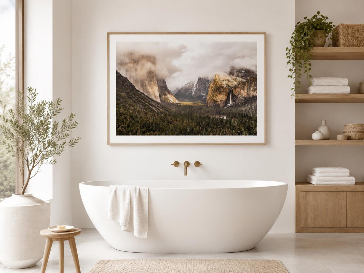 Yosemite Tunnel View Landscape Photography Print, Misty Mountains Wall Art
