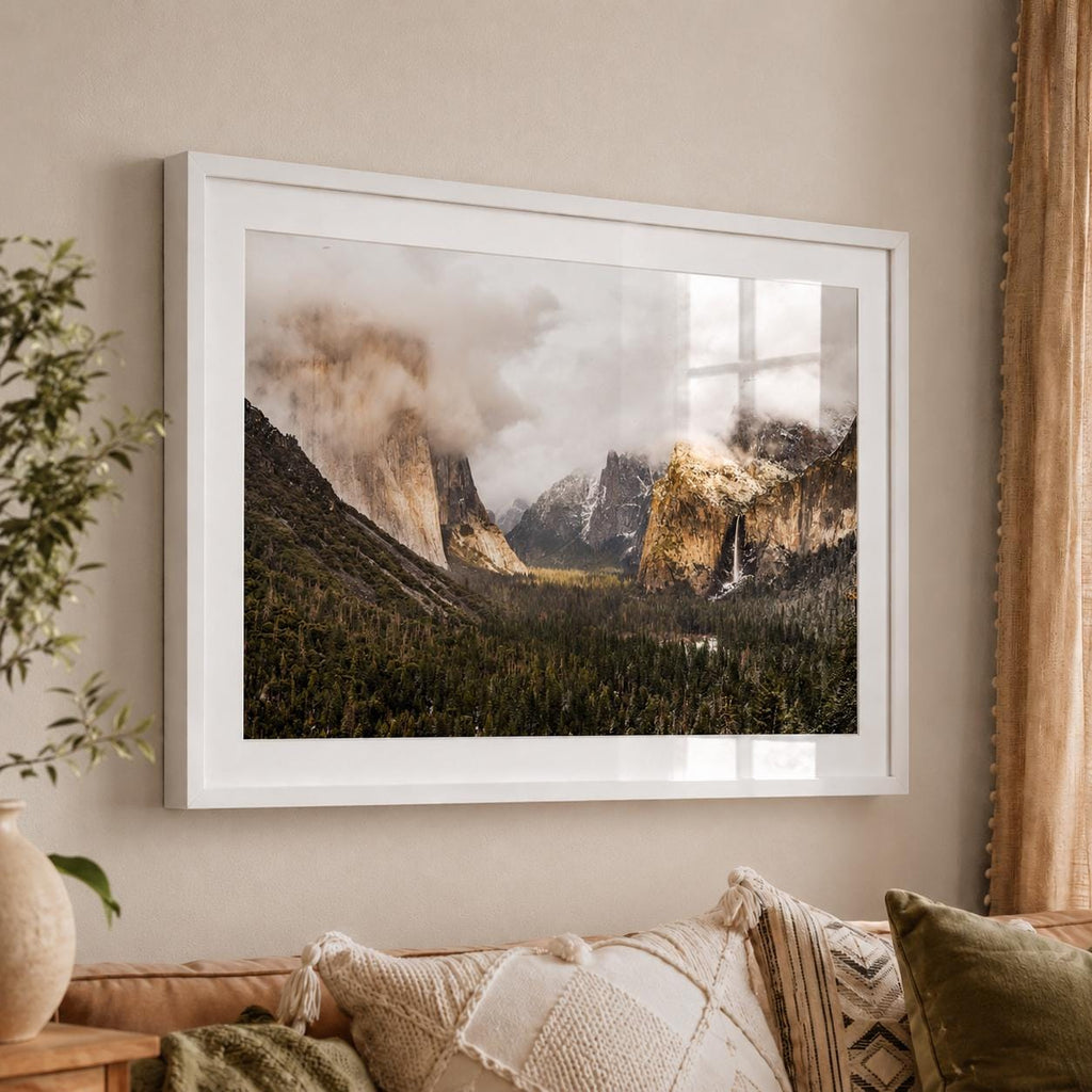 Yosemite Tunnel View Landscape Photography Print, Misty Mountains Wall Art