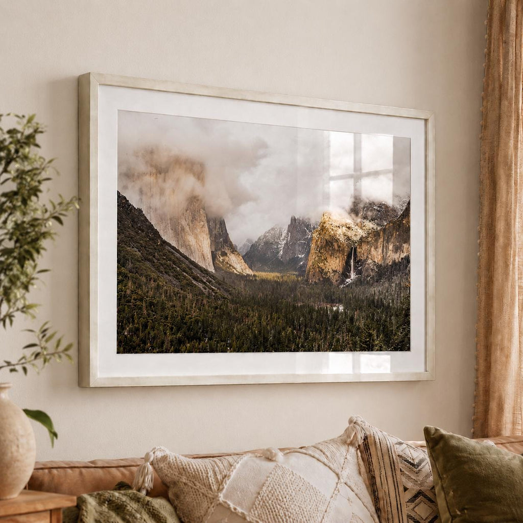 Yosemite Tunnel View Landscape Photography Print, Misty Mountains Wall Art