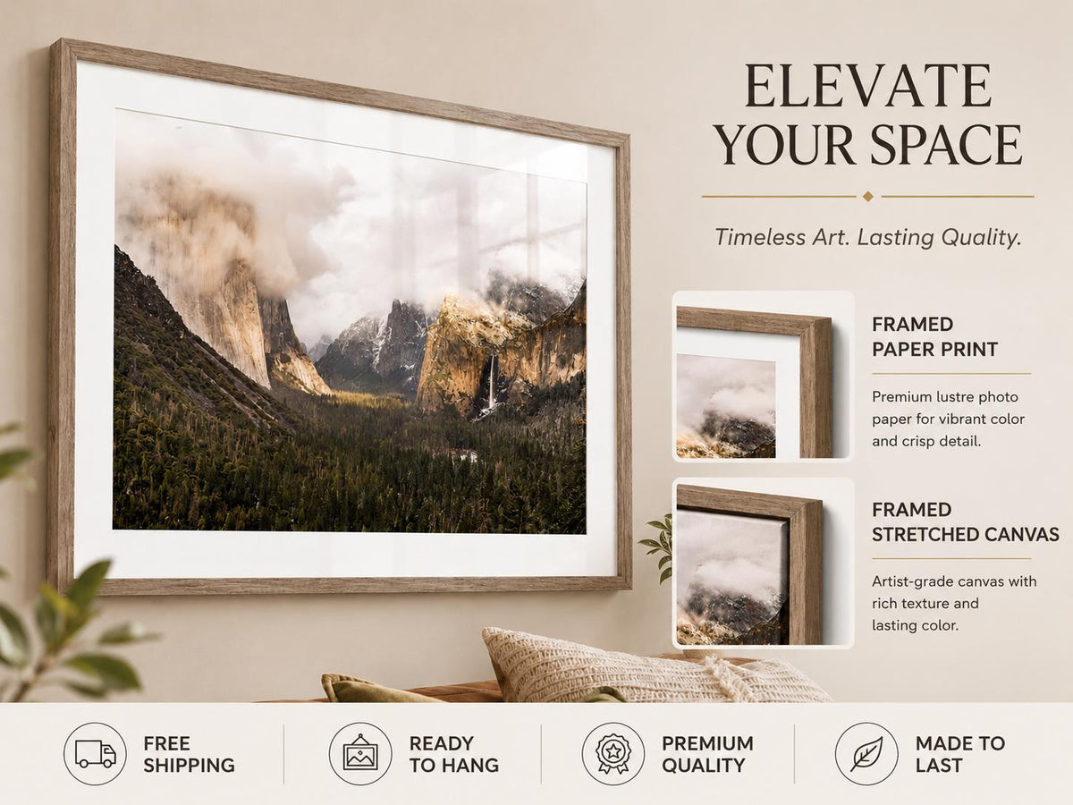 Yosemite Tunnel View Landscape Photography Print, Misty Mountains Wall Art — product image 5