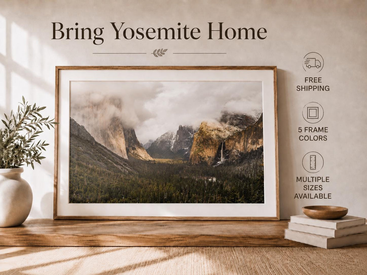 Yosemite Tunnel View Landscape Photography Print, Misty Mountains Wall Art — product image 2
