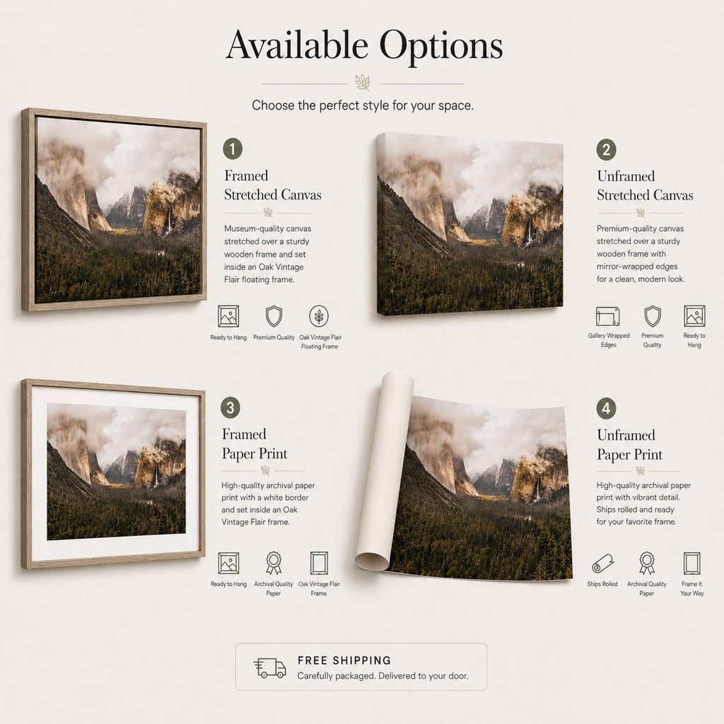 Yosemite Tunnel View Landscape Photography Print, Misty Mountains Wall Art — product image 3