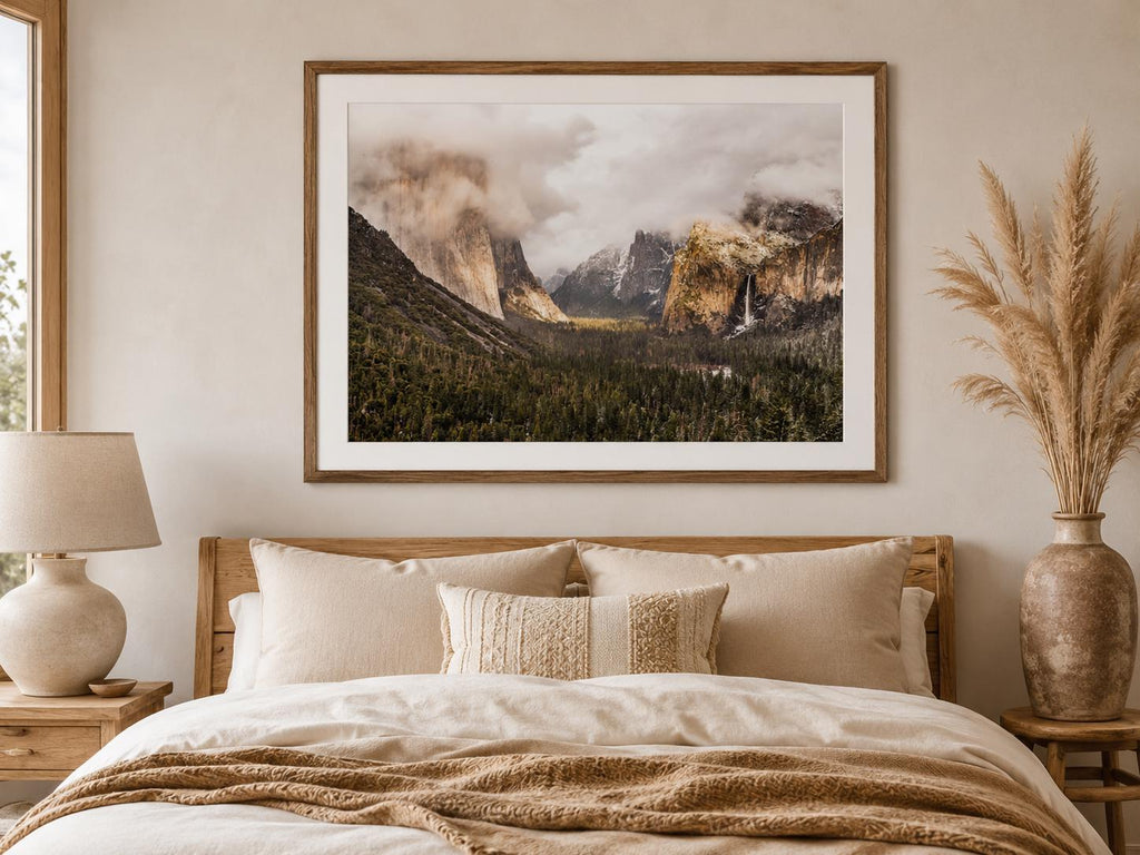 Yosemite Tunnel View Landscape Photography Print, Misty Mountains Wall Art