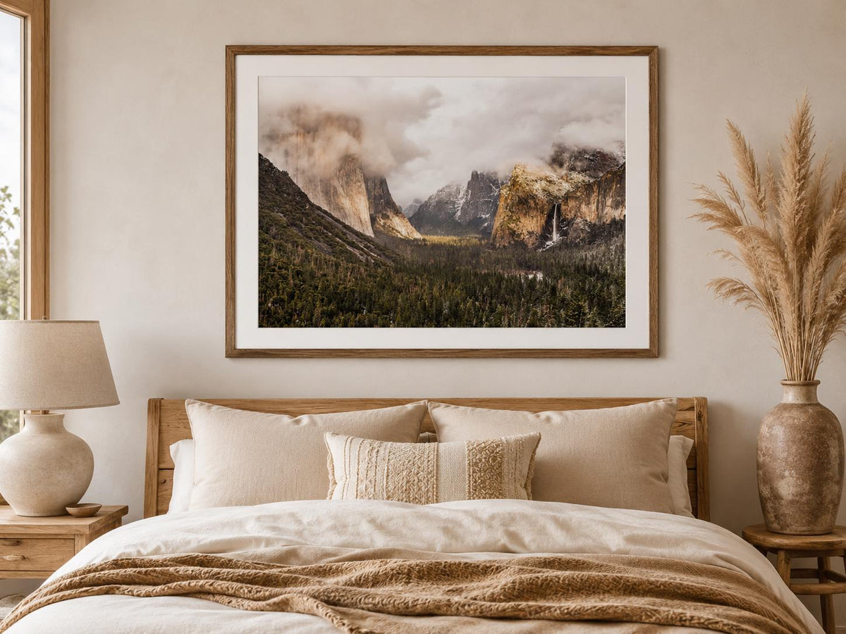 Yosemite Tunnel View Landscape Photography Print, Misty Mountains Wall Art