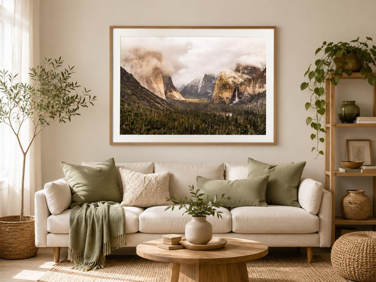 Yosemite Tunnel View Landscape Photography Print, Misty Mountains Wall Art