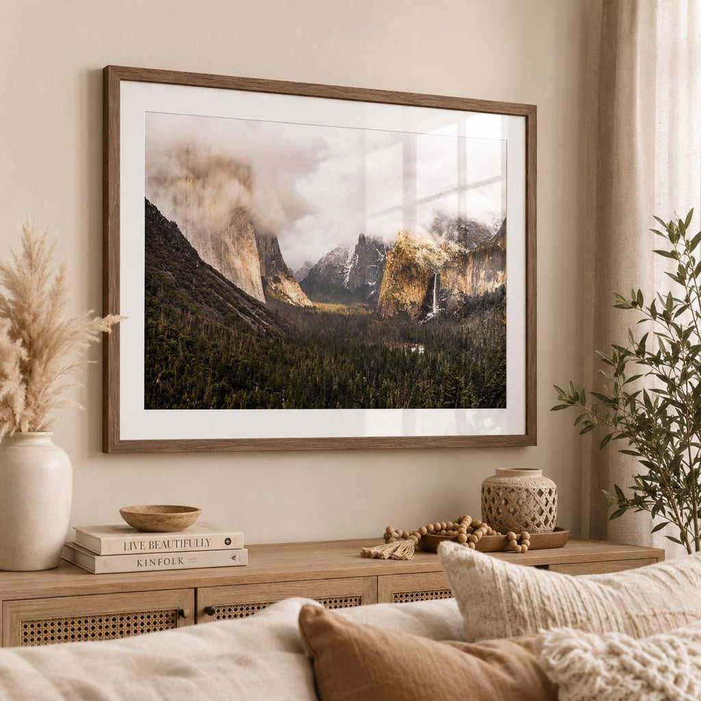 Yosemite Tunnel View Landscape Photography Print, Misty Mountains Wall Art