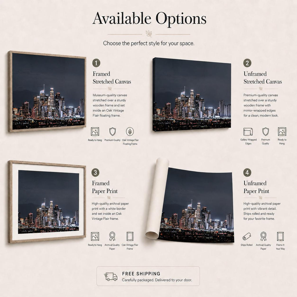 Los Angeles Skyline Wall Art, Downtown LA Night Photography, City Lights Canvas & Framed Print — product image 7