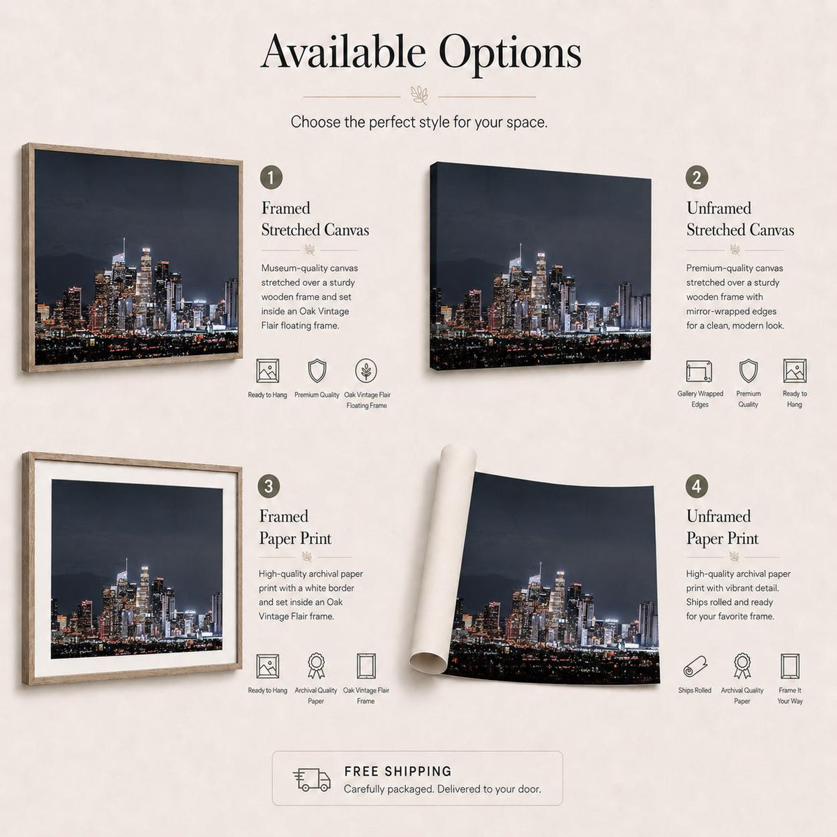 Los Angeles Skyline Wall Art, Downtown LA Night Photography, City Lights Canvas & Framed Print — product image 7
