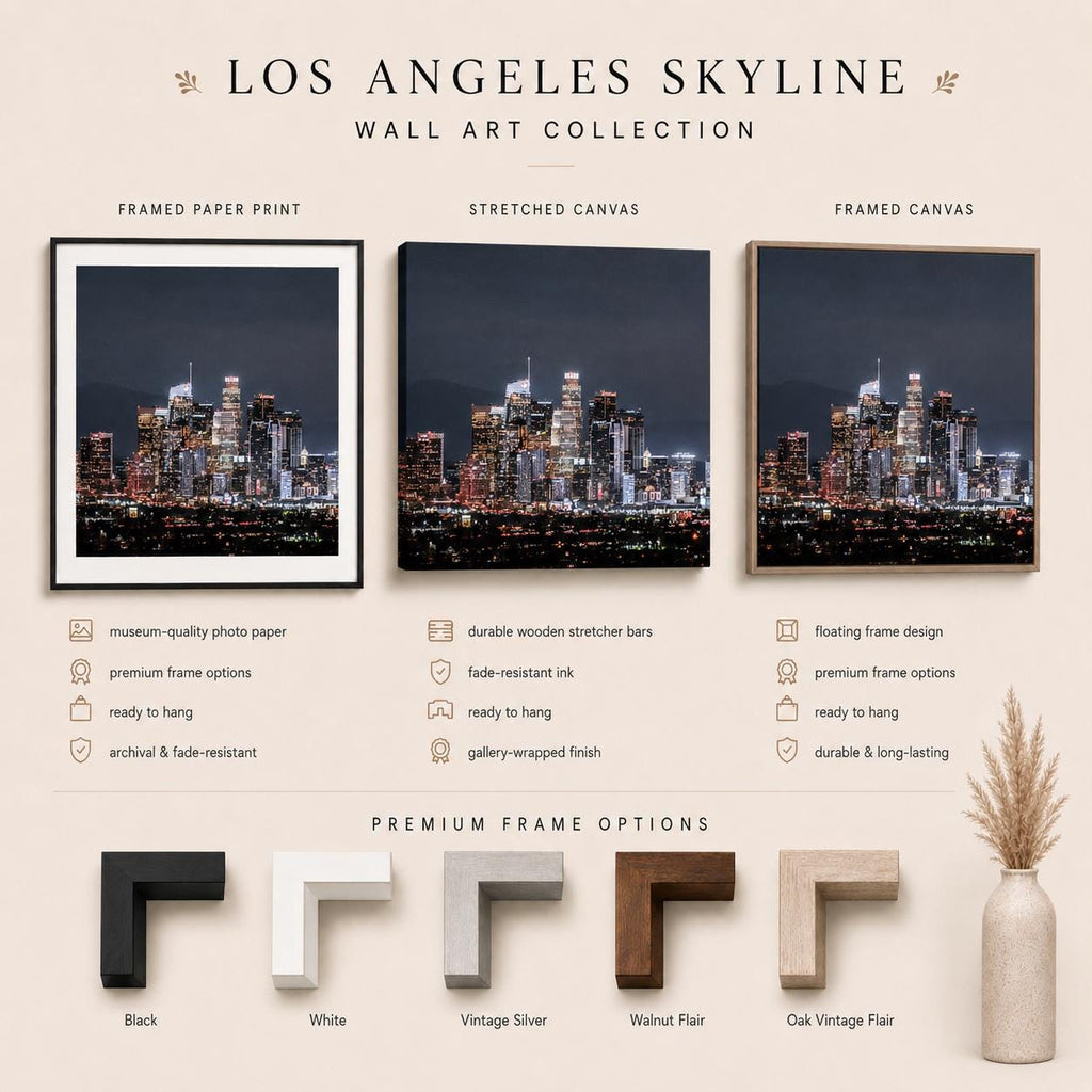 Los Angeles Skyline Wall Art, Downtown LA Night Photography, City Lights Canvas & Framed Print — product image 6