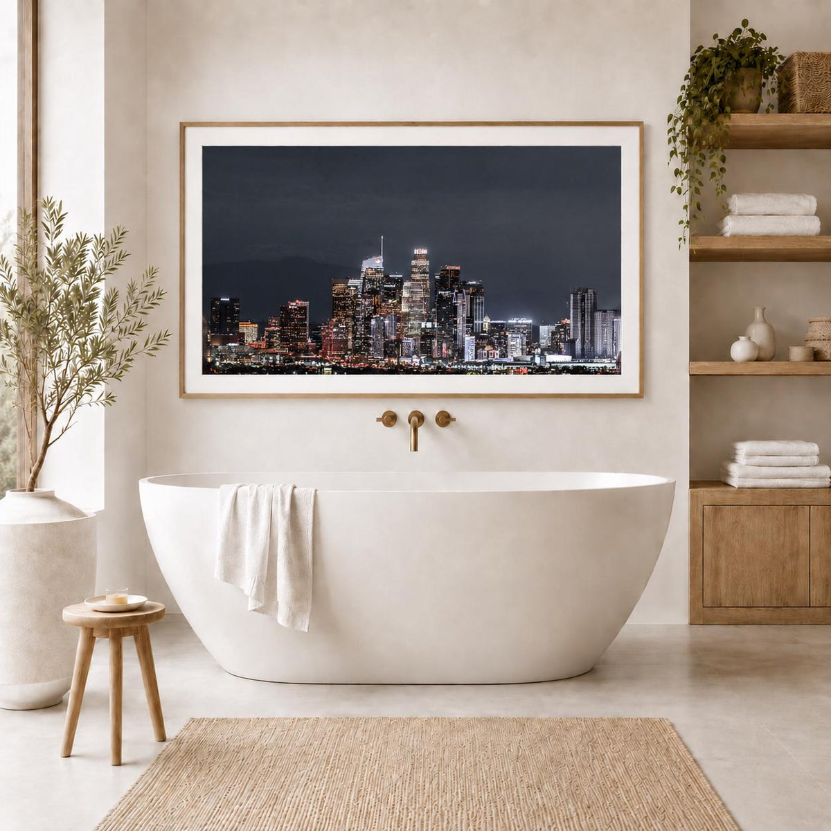 Los Angeles Skyline Wall Art, Downtown LA Night Photography, City Lights Canvas & Framed Print