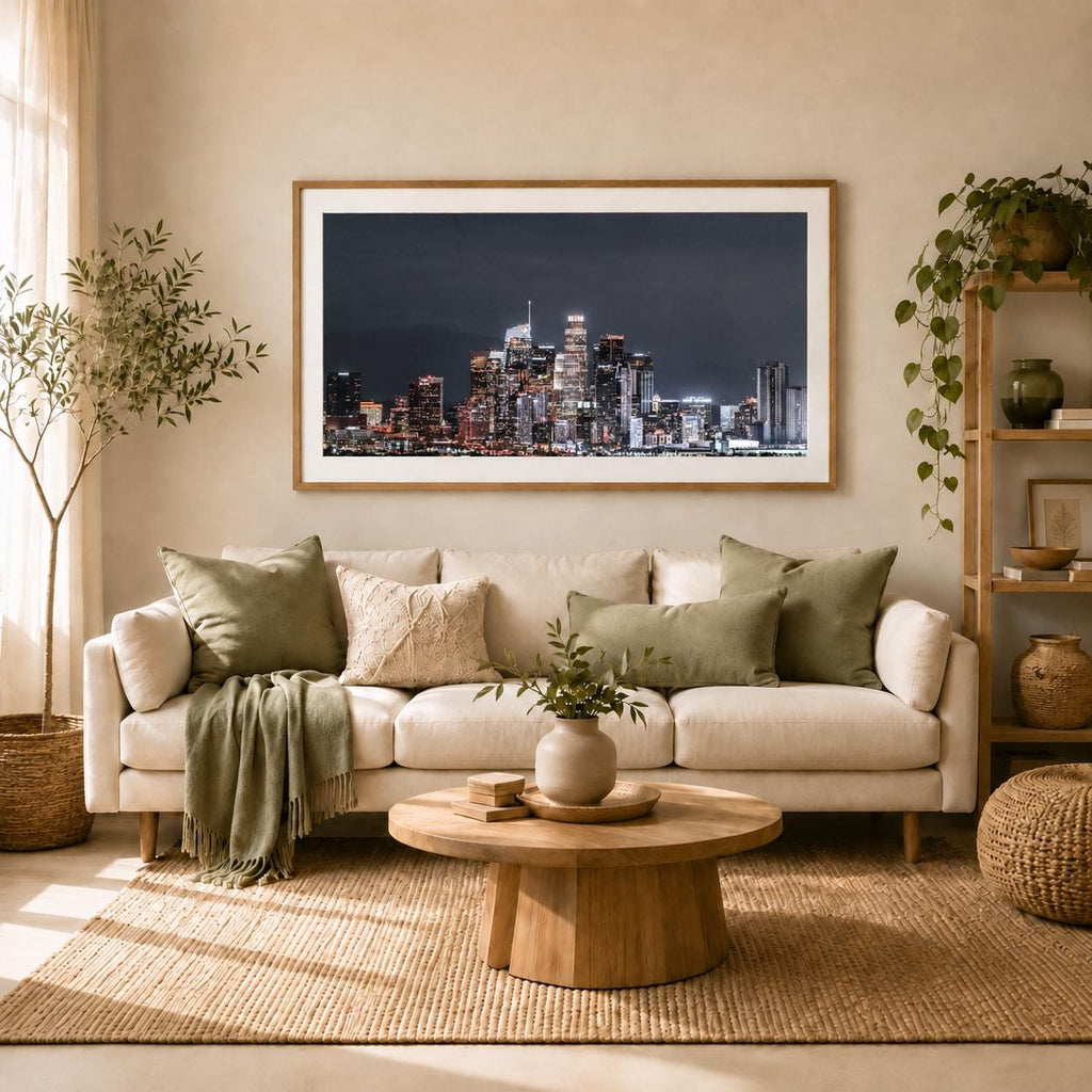 Los Angeles Skyline Wall Art, Downtown LA Night Photography, City Lights Canvas & Framed Print