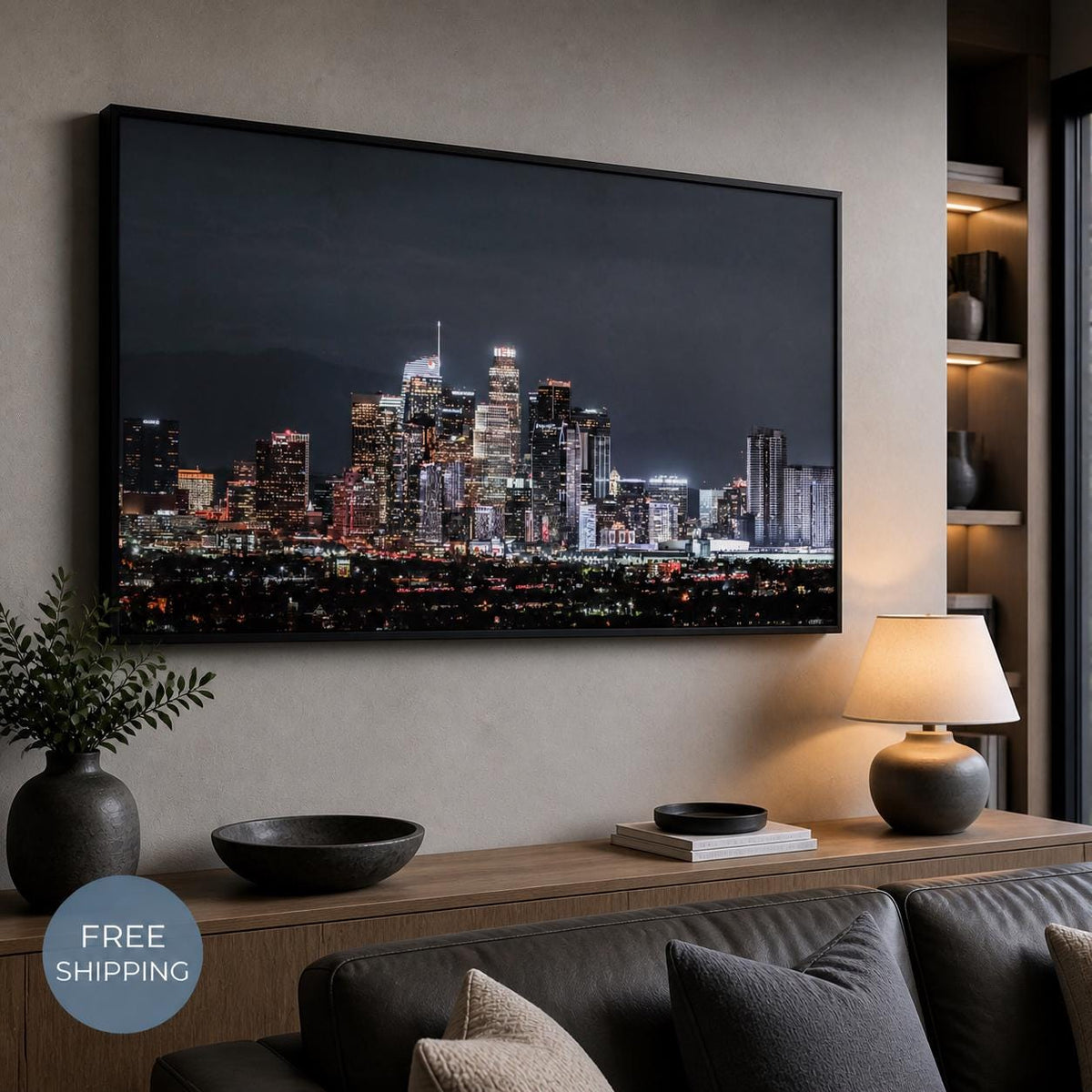 Los Angeles Skyline Wall Art, Downtown LA Night Photography, City Lights Canvas & Framed Print — product image 2