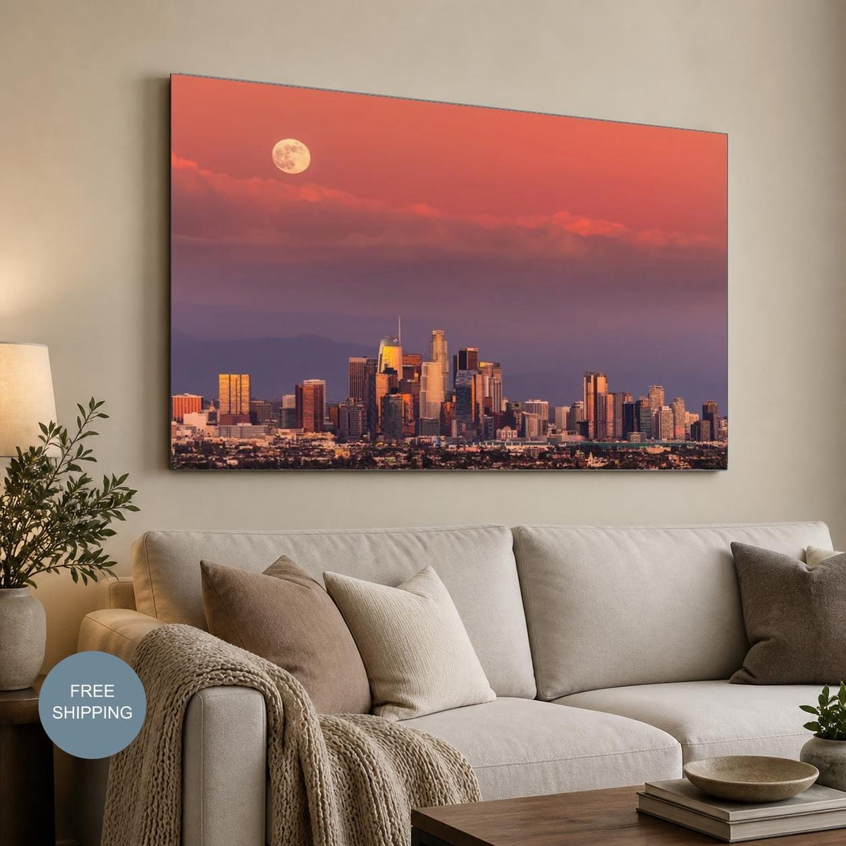 Downtown Los Angeles Sunset Wall Art, City Skyline Photography, Canvas Metal Acrylic or Poster — product image 3