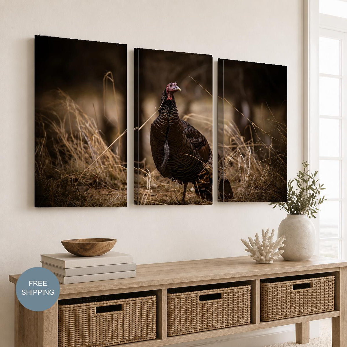 Wild Turkey Multi-Panel Canvas Print, Wildlife Photography Wall Art — printed photography wall art