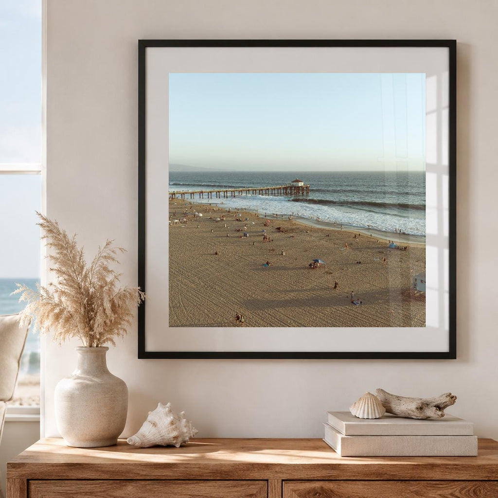 Manhattan Beach Pier Aerial Print, Vintage-Style Framed Coastal Wall Art, Single or Triptych