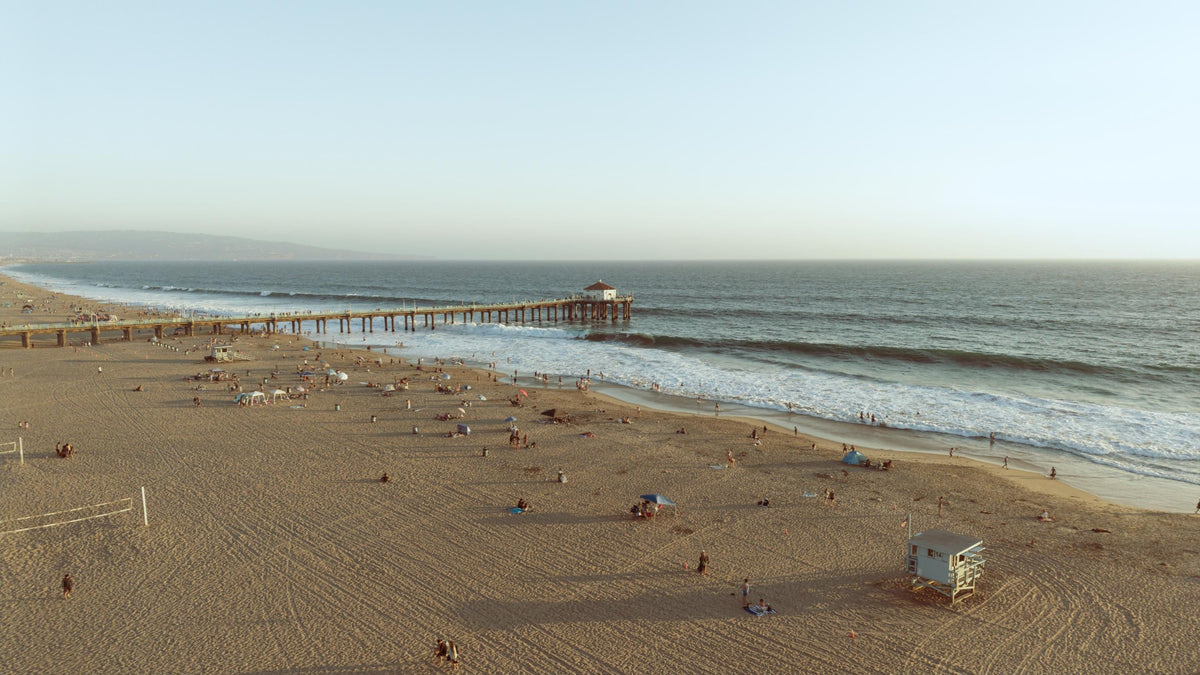 Manhattan Beach Pier Aerial Print, Vintage-Style Framed Coastal Wall Art, Single or Triptych