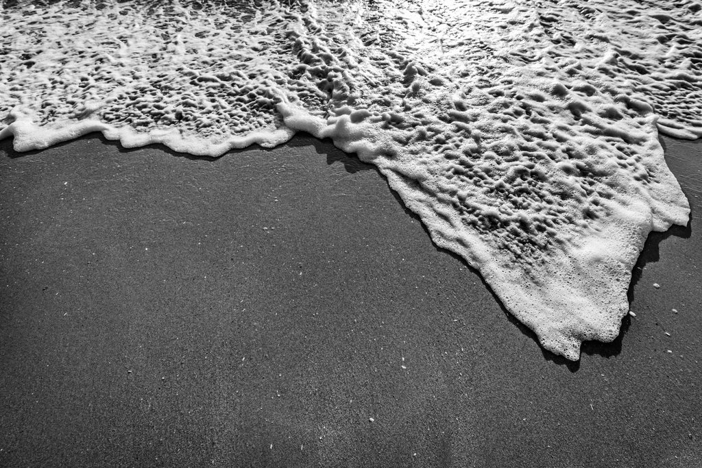 Black and White Beach Framed Print: Ocean Foam Photography, Single or Triptych Wall Art