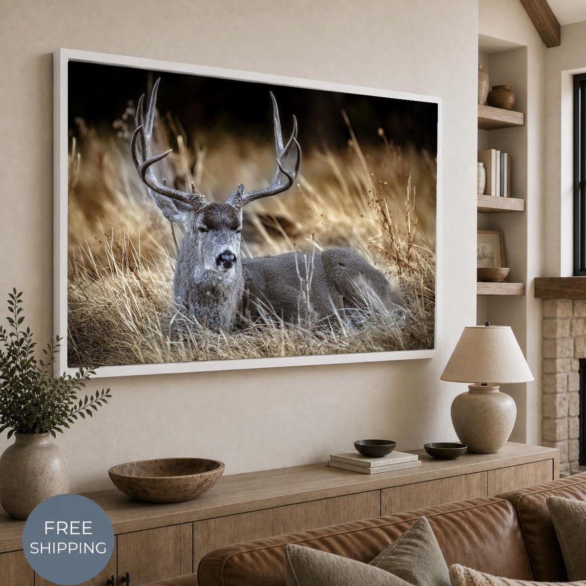 Deer Wall Art, Buck Wildlife Photography Canvas, Rustic Cabin Framed or Unframed Canvas
