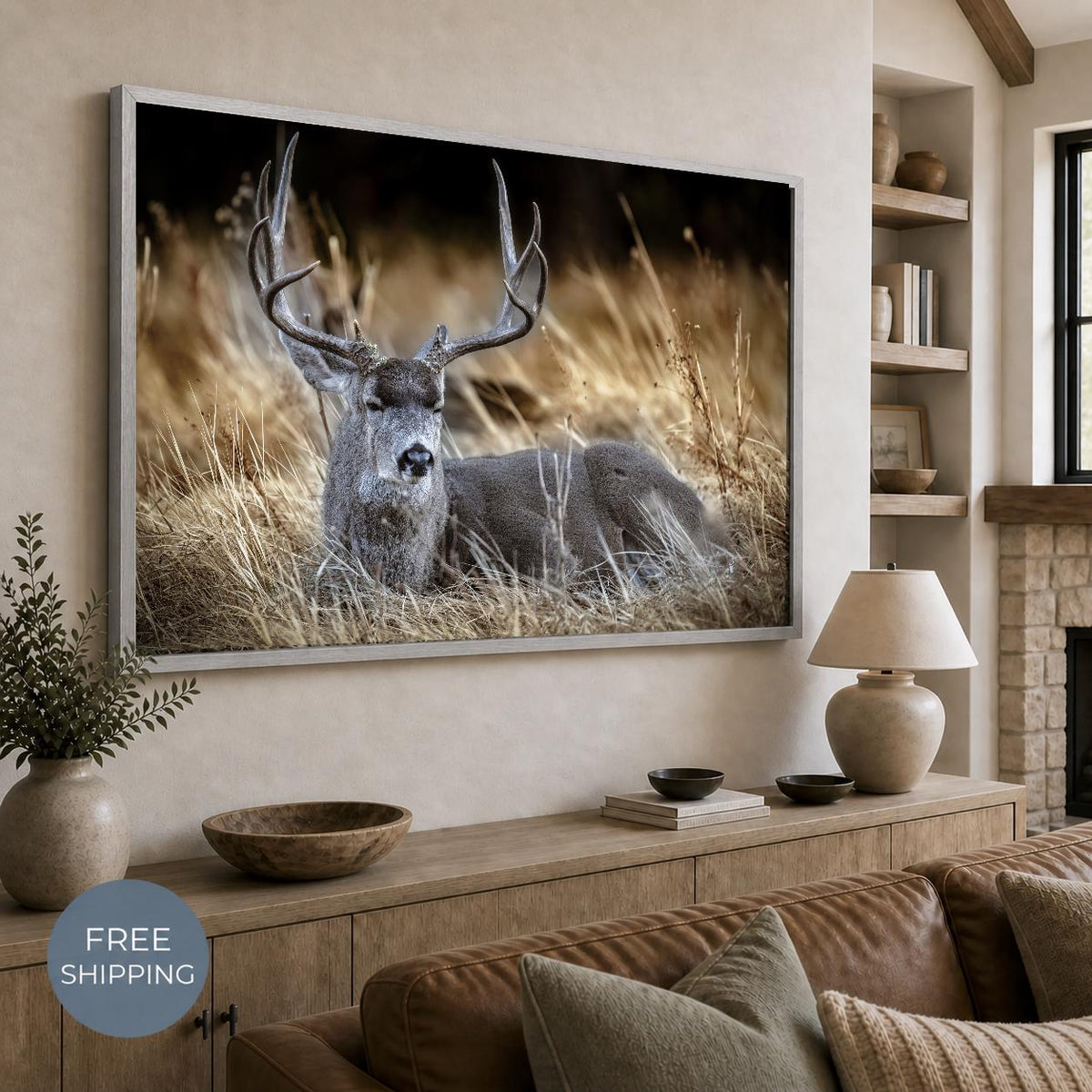 Deer Wall Art, Buck Wildlife Photography Canvas, Rustic Cabin Framed or Unframed Canvas