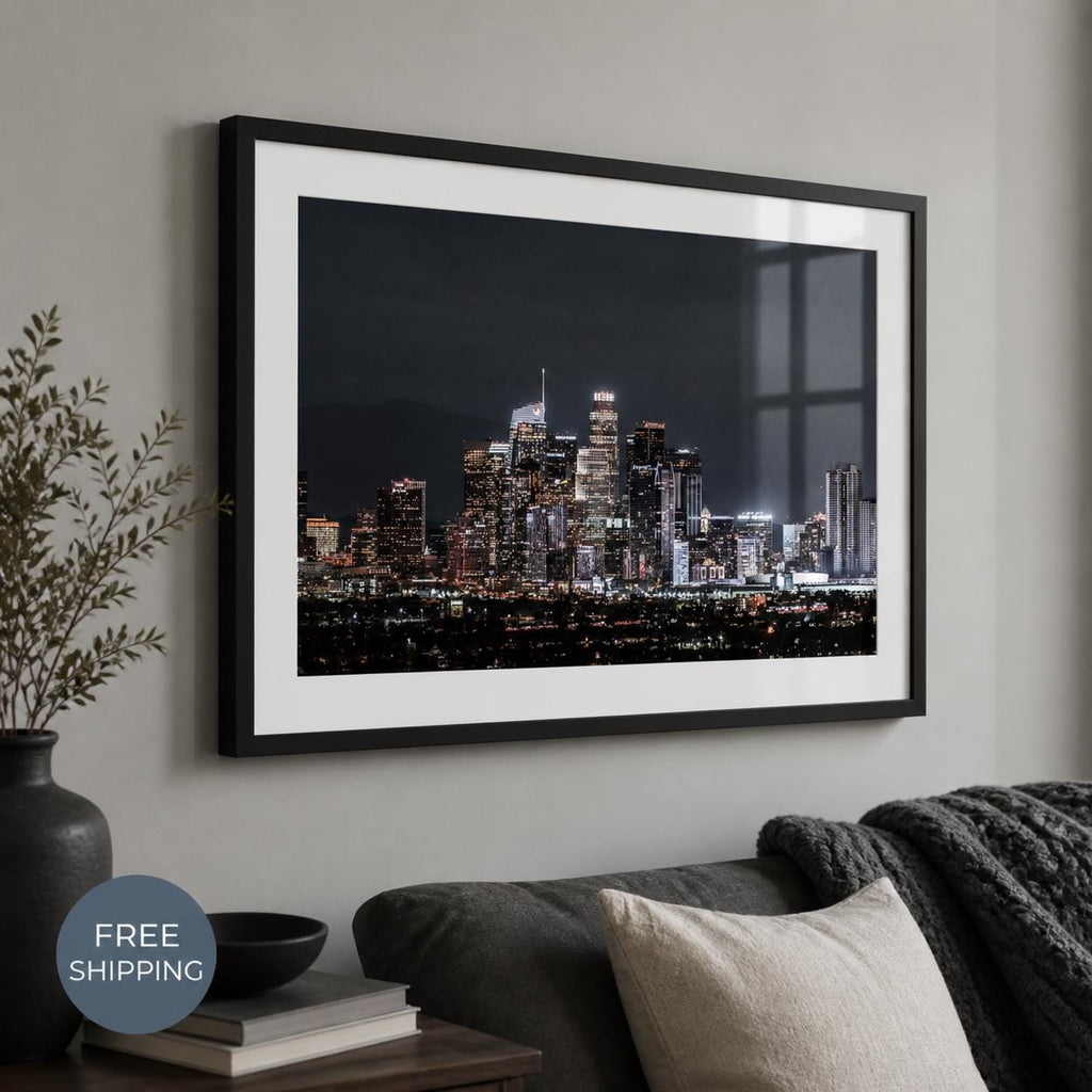 Los Angeles Skyline Wall Art, Downtown LA Night Photography, City Lights Canvas & Framed Print — printed photography…