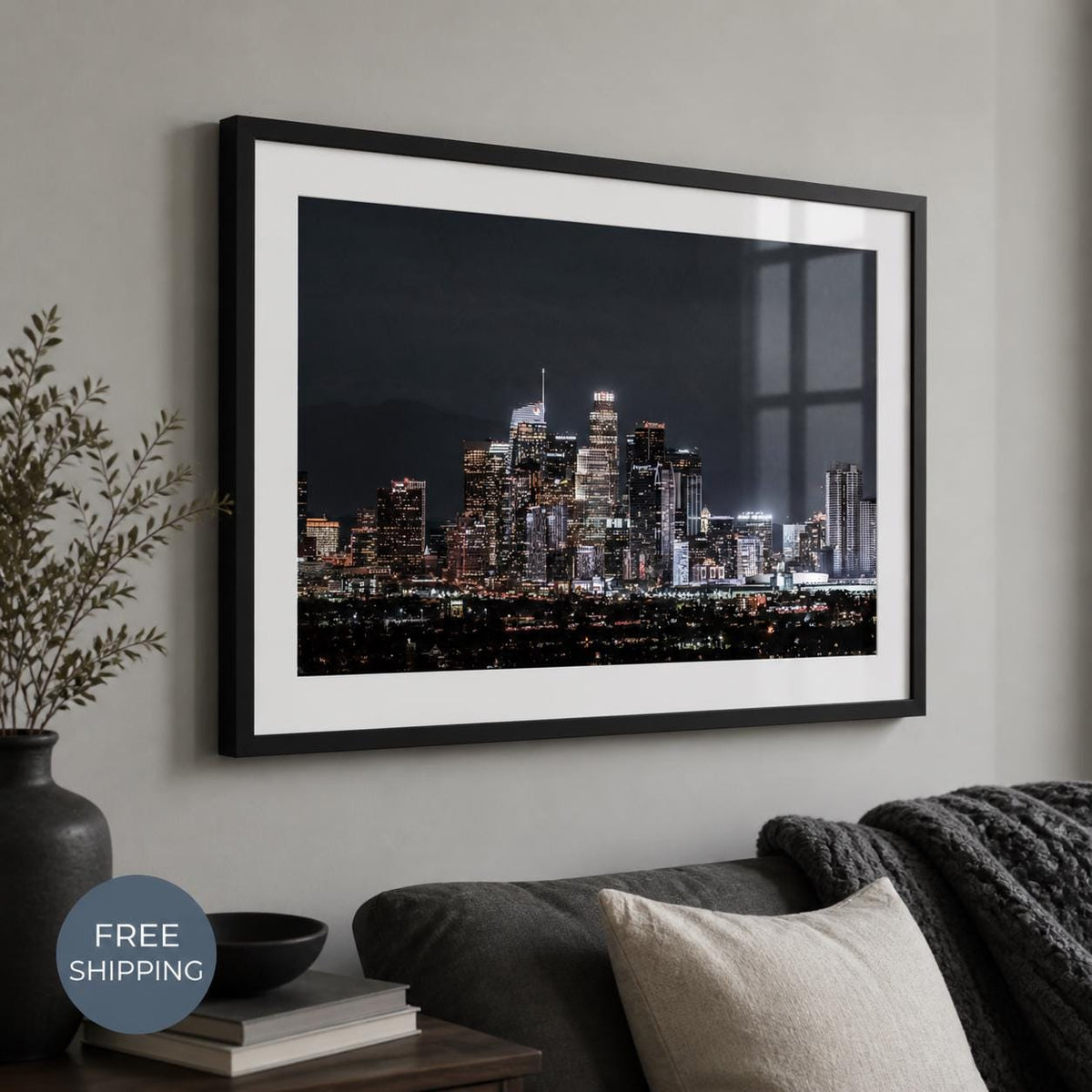 Los Angeles Skyline Wall Art, Downtown LA Night Photography, City Lights Canvas & Framed Print — printed photography…