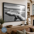 Black and White Beach Canvas Wall Art, Framed Ocean Photography, Single or Triptych — printed photography wall art