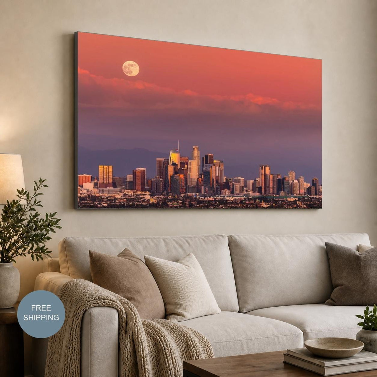 Downtown Los Angeles Sunset Wall Art, City Skyline Photography, Canvas Metal Acrylic or Poster — product image 2