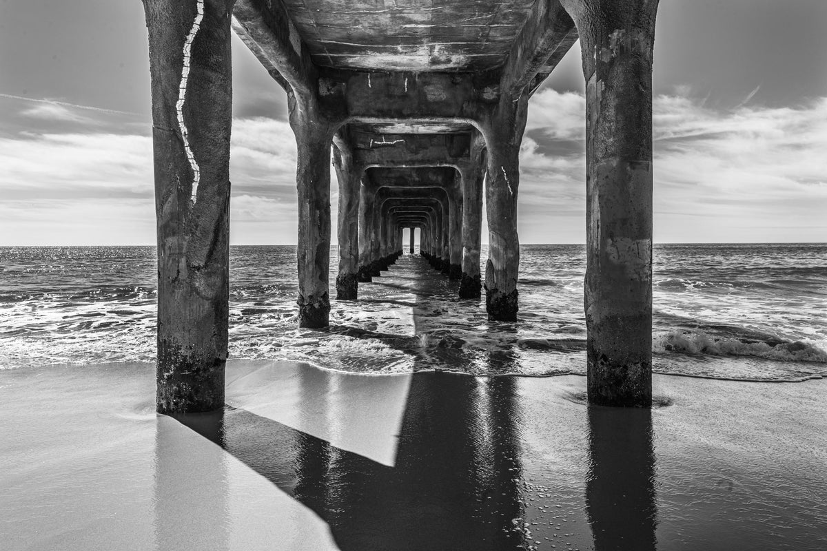 Black and White Manhattan Beach Pier Framed Print: Single or Triptych Wall Art