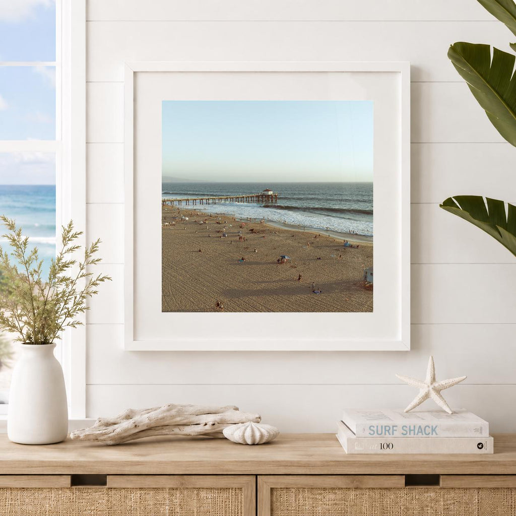 Manhattan Beach Pier Aerial Print, Vintage-Style Framed Coastal Wall Art, Single or Triptych