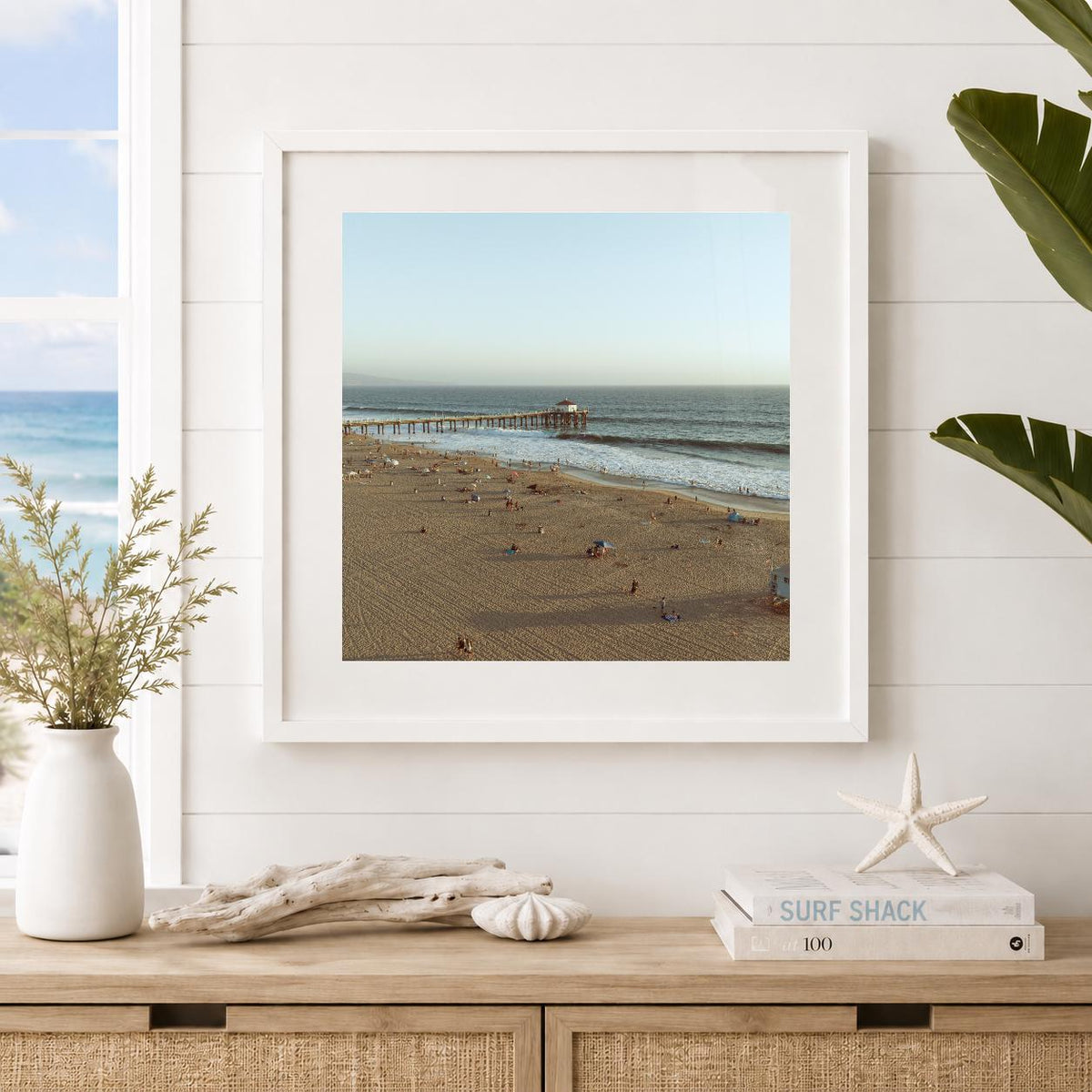 Manhattan Beach Pier Aerial Print, Vintage-Style Framed Coastal Wall Art, Single or Triptych