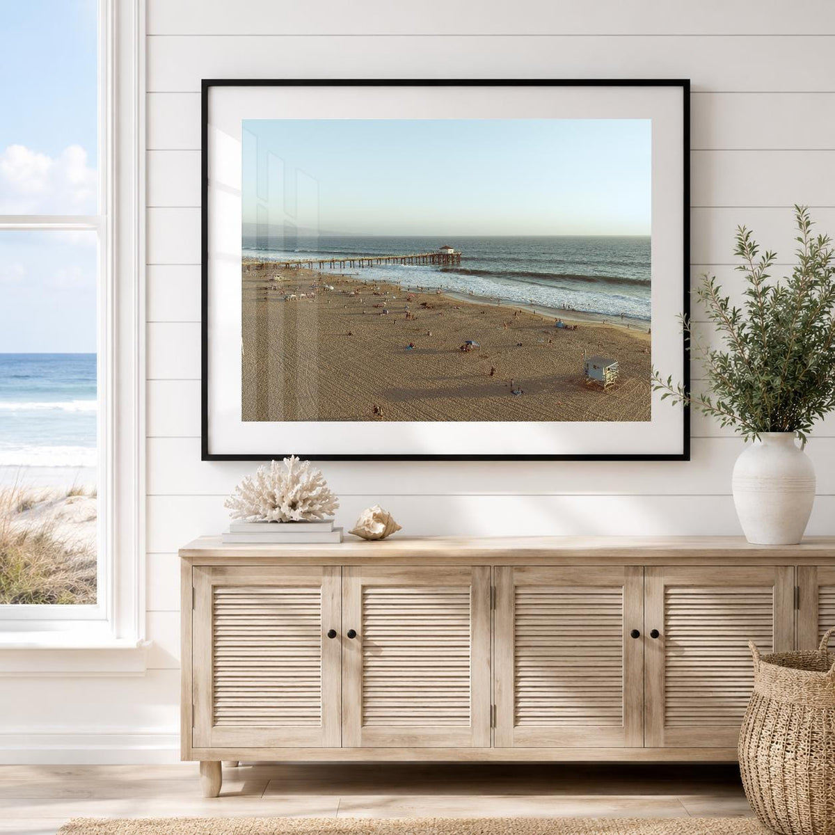Manhattan Beach Pier Aerial Print, Vintage-Style Framed Coastal Wall Art, Single or Triptych