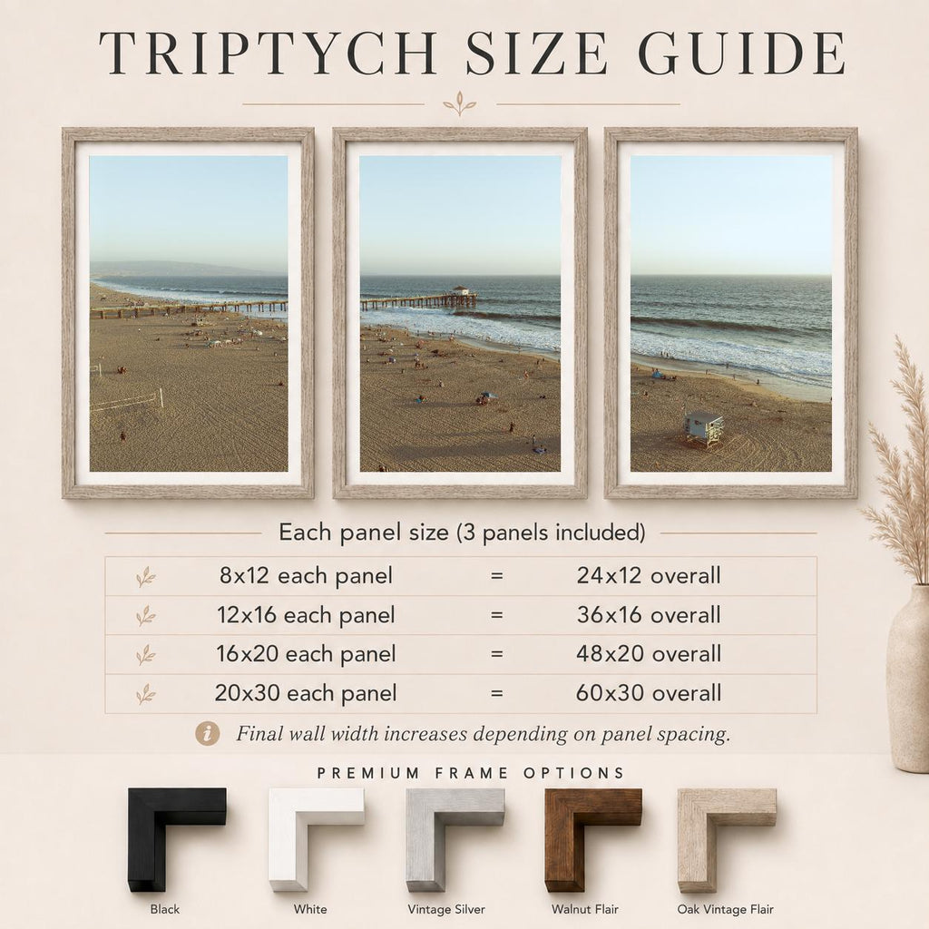 Manhattan Beach Pier Aerial Print, Vintage-Style Framed Coastal Wall Art, Single or Triptych