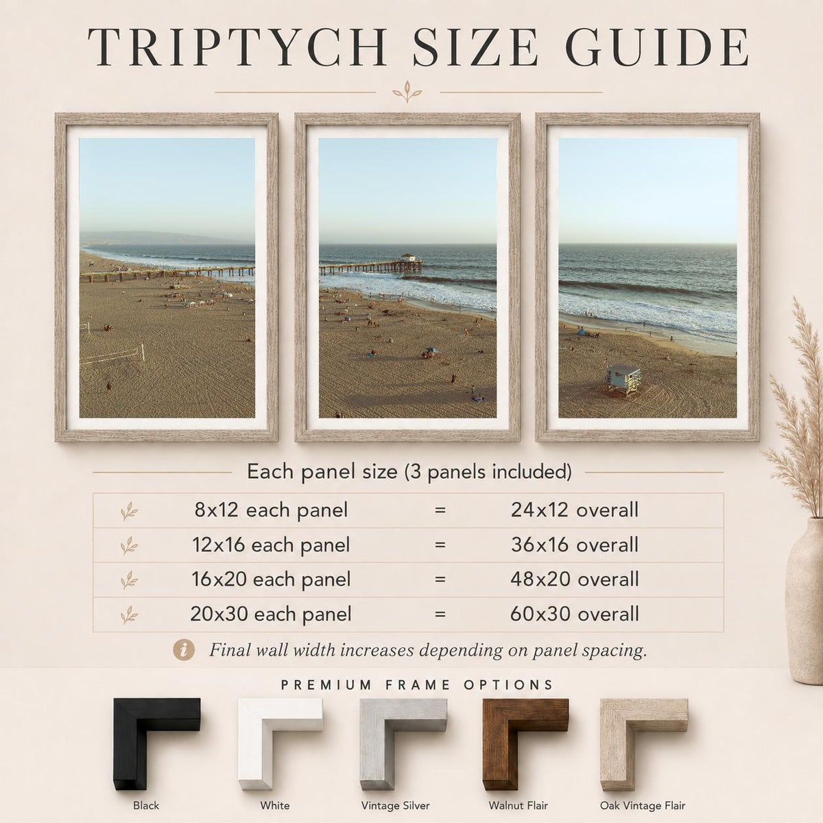 Manhattan Beach Pier Aerial Print, Vintage-Style Framed Coastal Wall Art, Single or Triptych