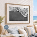Black and White Beach Framed Print: Ocean Foam Photography, Single or Triptych Wall Art