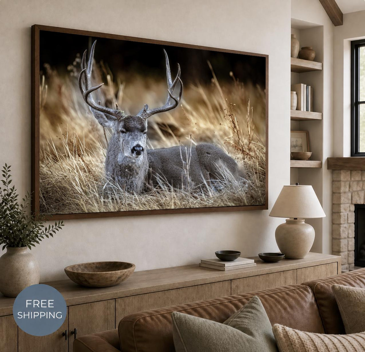 Deer Wall Art, Buck Wildlife Photography Canvas, Rustic Cabin Framed or Unframed Canvas