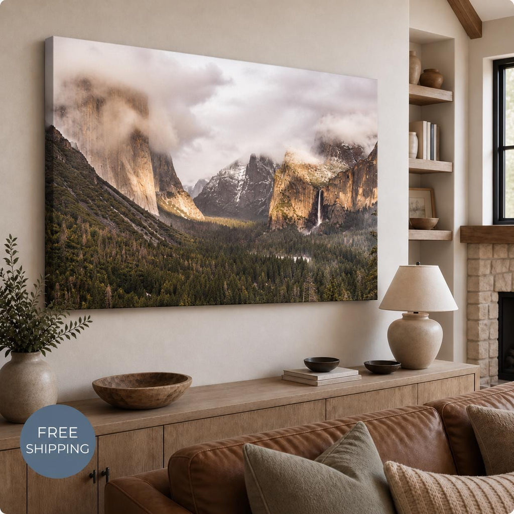 Yosemite Wall Art Canvas, Tunnel View Landscape Photography, Framed or Unframed National Park Decor